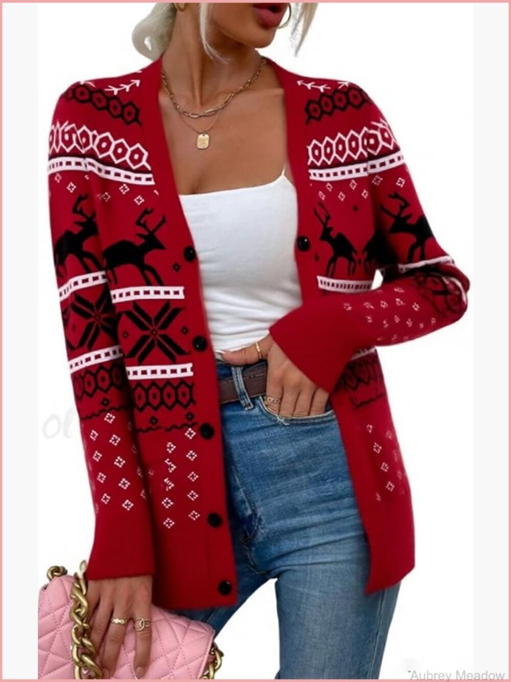 Ugly Christmas Sweater Cardigan Open Front Button Down Knit Coat